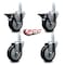 Service Caster 4'' Black Polyurethane Wheel Swivel 3/4'' Square Stem Caster Set 2 Brakes, 4PK SCC-SQ20S414-PPUB-BLK-PLB-34-2-S-2 - alternate 5